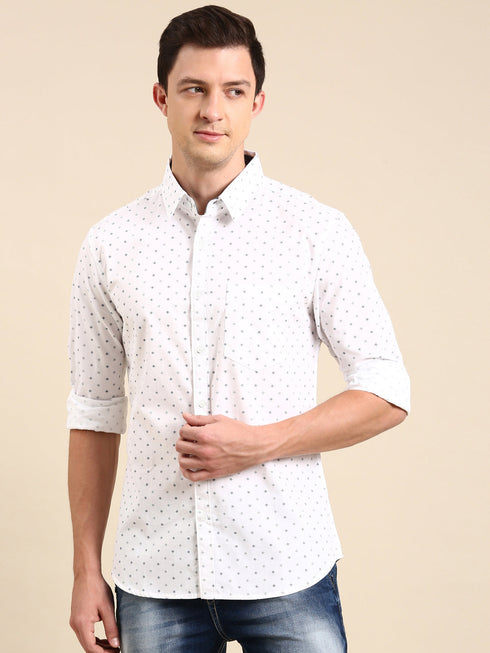 White Printed Full Sleeves Shirt